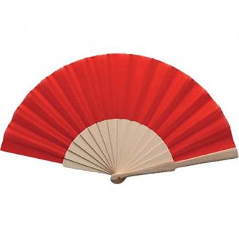 Fabric hand fan with wooden handle:42 x 23 cm, red 