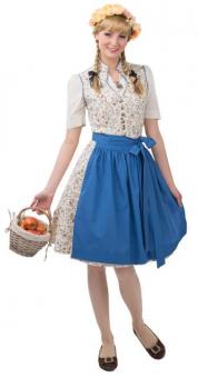 Oktoberfest Dirndl midi: Kleid Bluse Schürze:beige/blau 