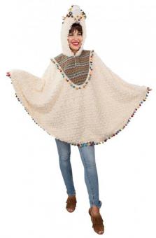 Lama Plüschkostüm:Poncho mit Kapuze:weiss 