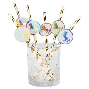 Einhorn Papier Trinkhalme: Partydekoration:6 Stück, 20 cm, mehrfarbig 