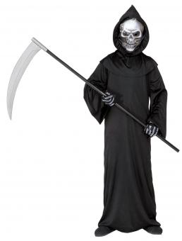 Costume de la Faucheuse avec masque de crâne et gants squelette:noir 