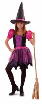 Robe de Sorcière Courte avec Chapeau de Sorcière pour Filles:noir/rose 