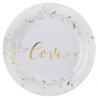 Mariage Love Assiette jetable:10 pièce, 22.5 cm, blanc 