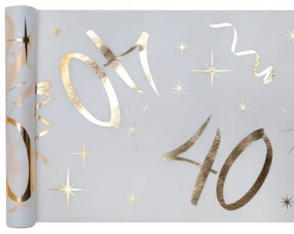 Chemin de table 40. Anniversaire:5m x 30cm, blanc/or 