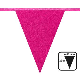 Glitter Wimpelkette Girlande, Karton:6 m / Wimpel 20 x 16 cm, pink 