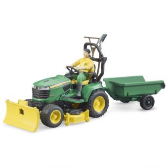 BRUDER: John Deere Aufsitzrasenmäher mit Anhänger 