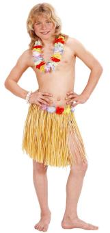 Hawaii Bastrock mit Blumenband für Kinder:40 cm, natur 