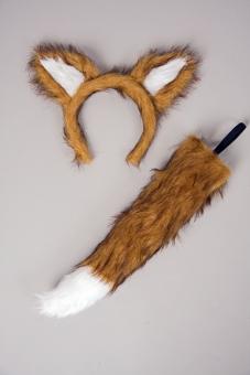 Fuchs-Set: Kopfbügel mit Ohren, Schwanz:braun 