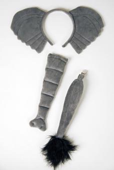 Elephant set: headband with ears, trunk, tail:grey 