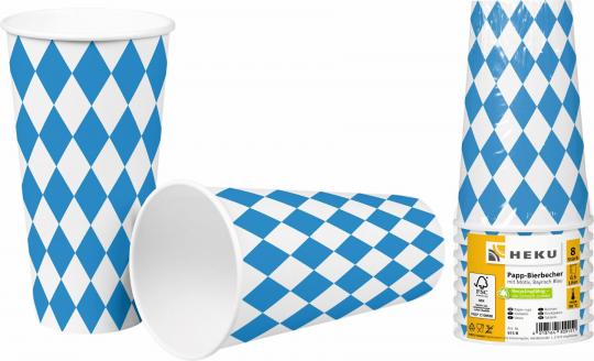 Oktoberfest Bayern Pappbecher: FSC zertifiziert:8 Stück, 5 dl, blau/weiss 