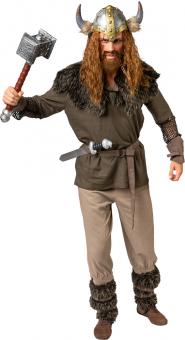 Wikinger Kostüm:Oberteil, Hose, Fellkragen, Beinstulpen, Armstulpen, Gürtel:grün 
