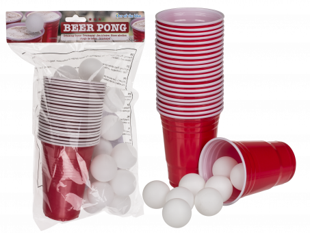 Beer Pong Game Set: Red Cups:22 Cups / 15 Balls, red 