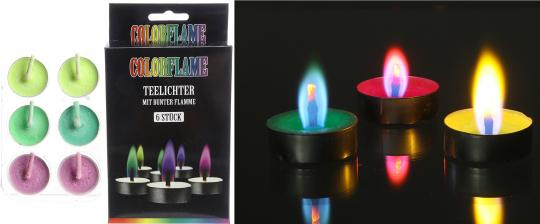 Set of 6 tea lights with a colorful flame:6 Item, 3.5cm, multicolored 