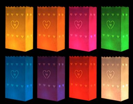 Lichttüten - farbig  Herzen:10 Stück 