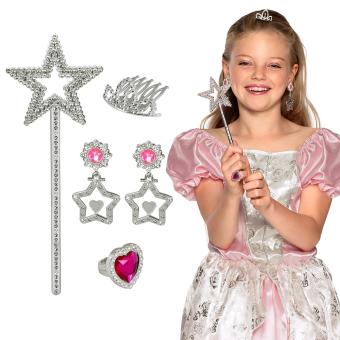 Princesse: (accessoires pour cheveux, 2 boucles d'oreilles, bague et baguette magique 21,5 cm) 