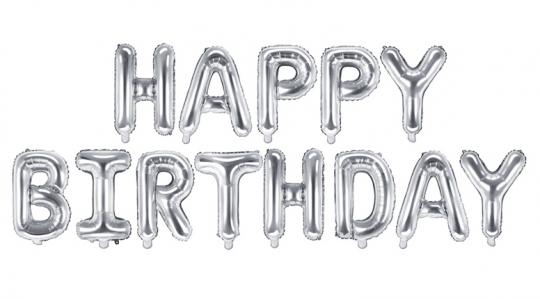 Foil Balloons Happy Birthday:340x35cm, silver 