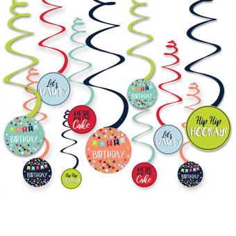 Happy Birthday Deko-Spiralen:12 Stück, mehrfarbig 