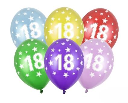 18. Geburtstag Luftballons:6 Stück, 30 cm, bunt 