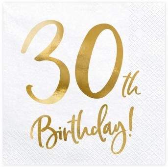 30. Geburtstag Servietten:20 Stück, 33x33cm, mehrfarbig 