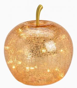 Pomme en verre avec 20 LED:16x17x16cm, or 
