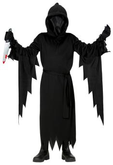 Sensemann Kostüm Kinder mit Stoffmaske:schwarz 