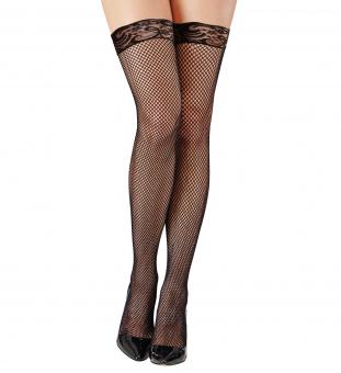 Hold-up fishnet with lace:black One size