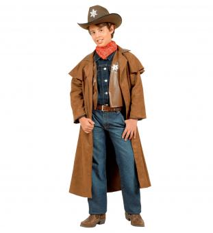 Western Cowboy Kostüm: Mantel, Weste mit Sheriffstern, Halstuch:braun 