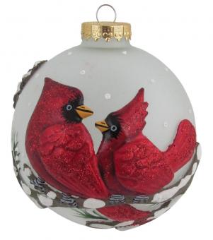 Frost Ball with embossed cardinals:10cm, multicolored 