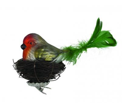 Vogel mit Nest aus Zweigen Glas-Ornament:20cm, mehrfarbig 