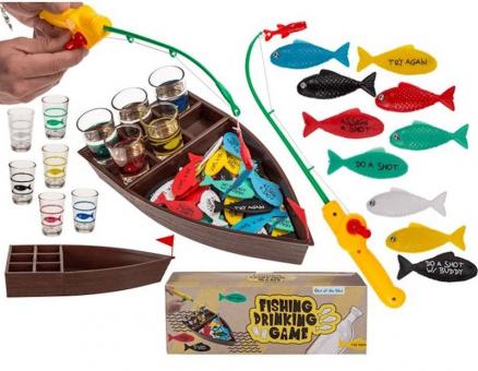 Drinking game fishing boat: with fishing rod, glasses, fish:30cm 