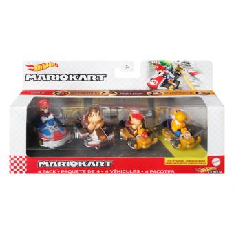 Mario Kart Hot Wheels pack 4 véhicules métal 1/64: Mario, Donkey Kong, Diddy Kong, Orange Yoshi:8 cm 