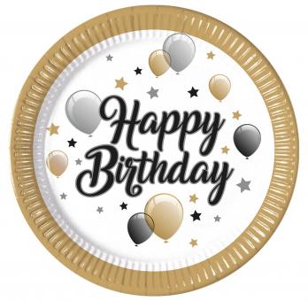 Happy Birthday Partyteller:FSC zertifiziert:8 Stück, 23cm, mehrfarbig 