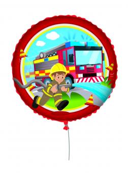 Feuerwehr: Folienballon Rund mit Schnur und Gewicht (Für Helium/Luft):46cm, mehrfarbig 