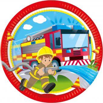 Pompier: Assiettes opération d'extinction:8 pièce, 23cm, multicolore 