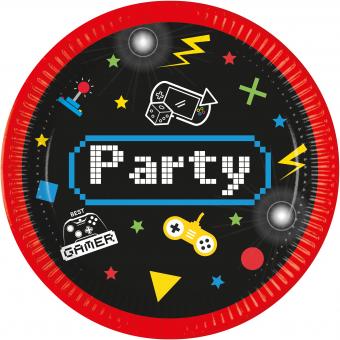 Gaming party plates:FSC:8 Item, 23cm, multicolored 