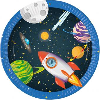 Astronauten / Weltall Partyteller:FSC zertifiziert:8 Stück, 23 cm, mehrfarbig 