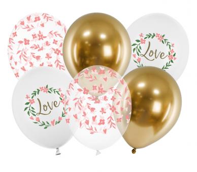 Hochzeit Ballons Mix Love:6 Stück, 30 cm, weiss 
