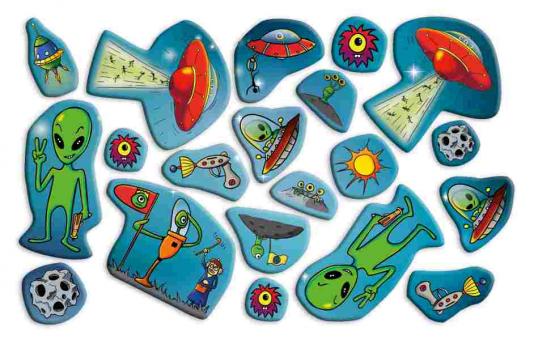 Aliens Konfetti. beidseitig bedruckt:60 Stück, mehrfarbig 