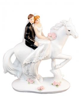 Couple de mariés sur un cheval pour gâteau de mariage:15 x 6 x 17 cm, blanc 