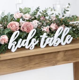 Holzbuchstaben -kids table-:38x10cm, weiss 