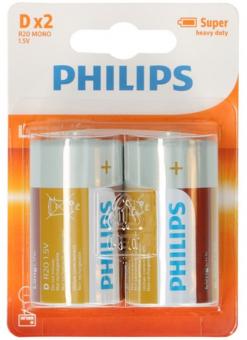 Batteries Philips R20 D 2 pieces on card: 