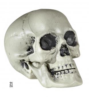 Totenkopf aus Kunststoff: Halloween Dekoration:21 cm, grau/schwarz 