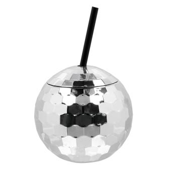 Disco ball cup with straw:silver 