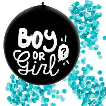 Ballon de confettis en latex 'Boy or Girl' remplissage bleu:60 cm, bleu 