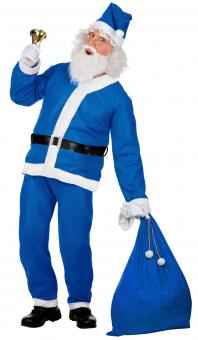 Père Noël déguisement: Veste, pantalon, ceinture, chapeau et barbe:bleu 