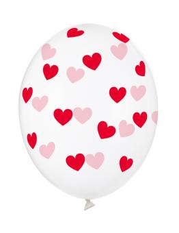 Balloons hearts, transparent:6 Item, 30 cm, transparent 