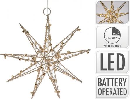 Deco star with 20 LEDs and timer:30 cm, or/gold 