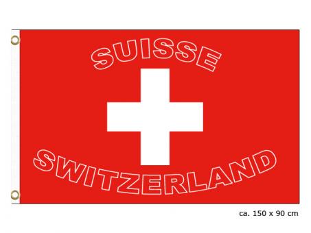 Drapeau suisse hissé: Décoration du 1er août:150 cm x 90 cm, rouge/blanc 