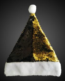 Santa hat sequins with bobble:black/gold 