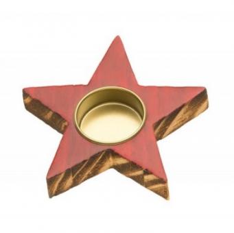 Wooden star tea light:2 Item, 12 cm x 2 cm, red 
